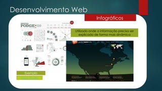 Desenvolvimento Web
Infográficos
Utilizado onde a informação precisa ser
explicada de forma mais dinâmica
Exemplo
Merix Studio
 