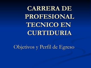 CARRERA DE PROFESIONAL TECNICO EN  CURTIDURIA Objetivos y Perfil de Egreso 