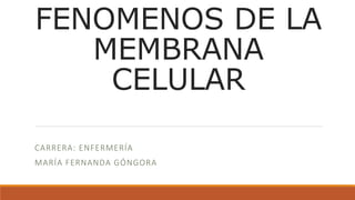 FENOMENOS DE LA
MEMBRANA
CELULAR
CARRERA: ENFERMERÍA
MARÍA FERNANDA GÓNGORA
 