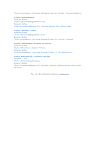Carreras que oferta la universidad de guayaquil | DOCX