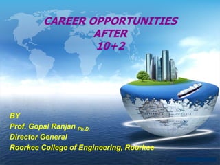 www.themegallery.com
CAREER OPPORTUNITIES
AFTER
10+2
BY
Prof. Gopal Ranjan Ph.D,
Director General
Roorkee College of Engineering, Roorkee
 