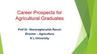 Career Prospects for
Agricultural Graduates
Prof Dr Veeraraghavaiah Ravuri
Director – Agriculture
K L University
 