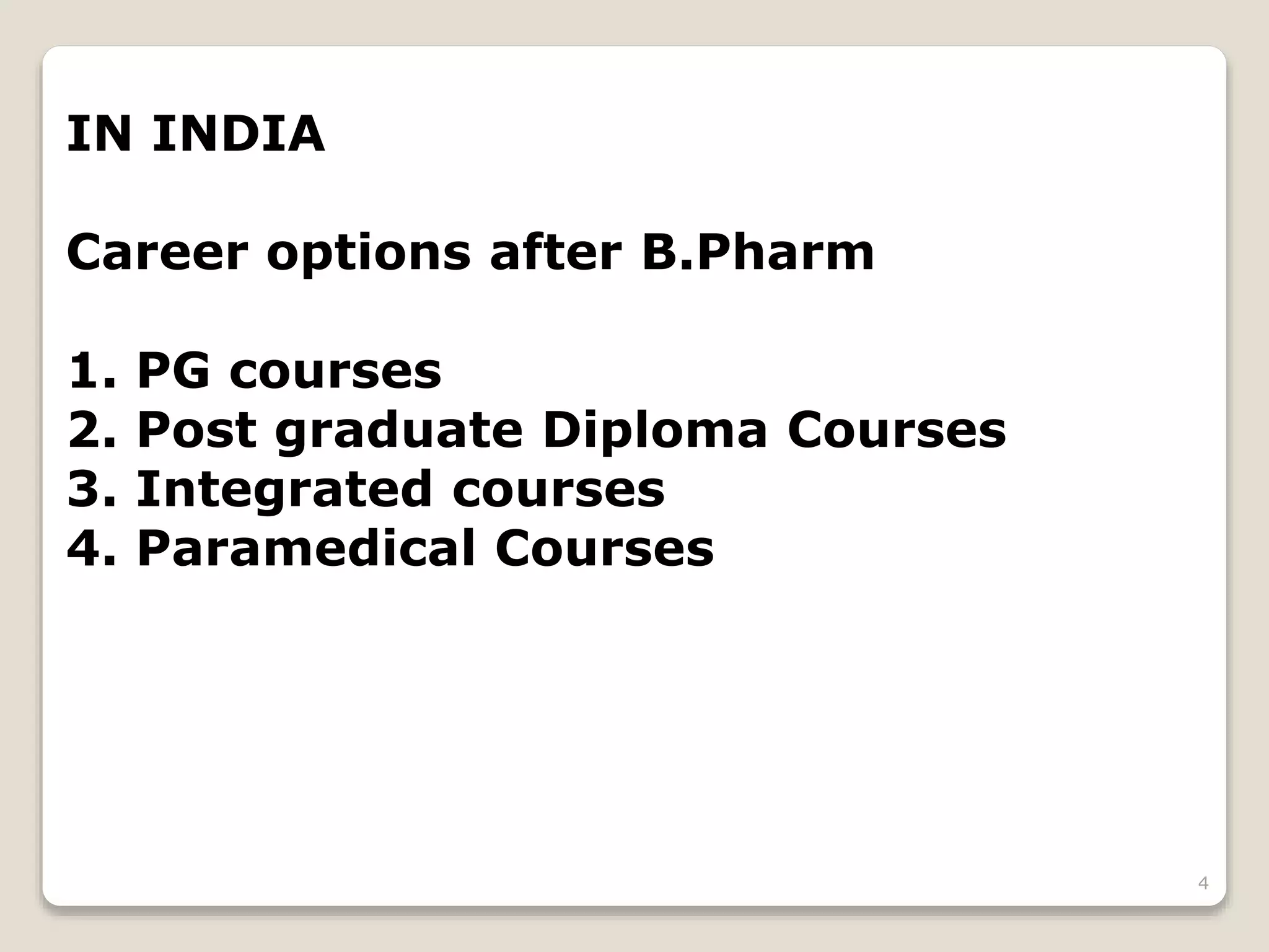 Career Options After B.Pharm Degree in India | PPTX