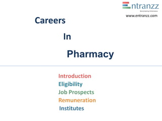 Careers
In
Pharmacy
Introduction
Eligibility
Job Prospects
Remuneration
Institutes
www.entranzz.com