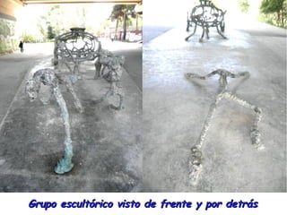 Grupo escultórico visto de frente y por detrás.
 