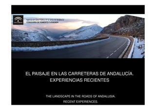 EL PAISAJE EN LAS CARRETERAS DE ANDALUCÍA.
EXPERIENCIAS RECIENTES
THE LANDSCAPE IN THE ROADS OF ANDALUSIA.
RECENT EXPERIENCES.
 