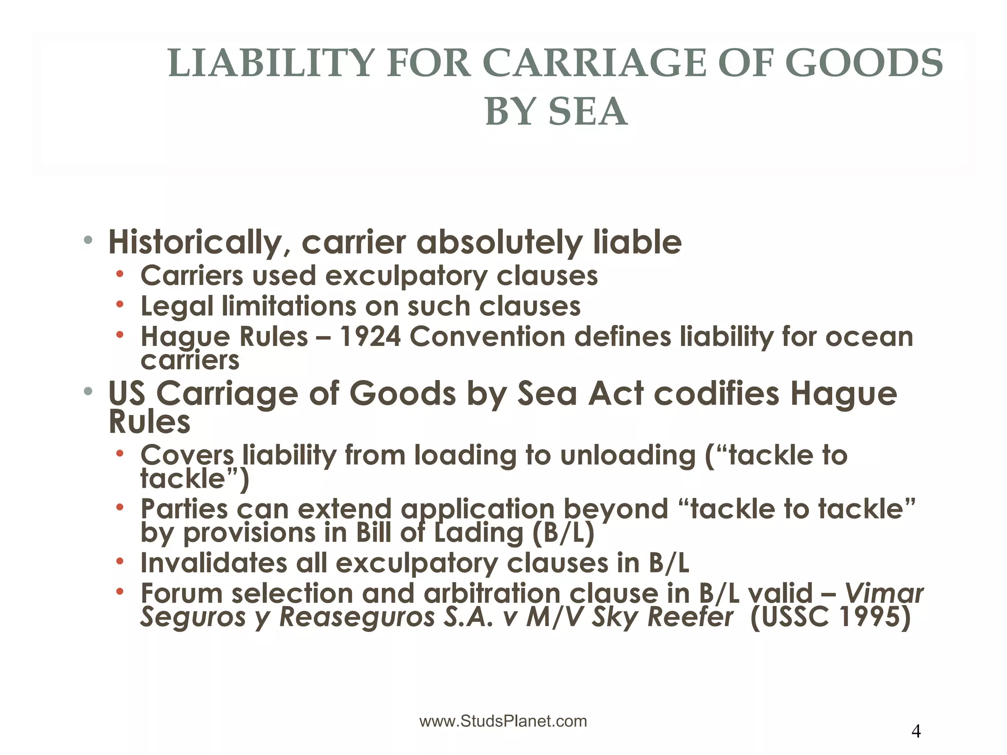 Carriage of goods and liability of air and sea carriers | PPT