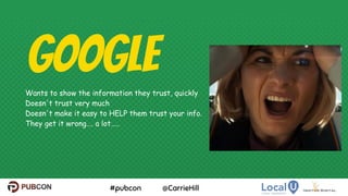 GoogleWants to show the information they trust, quickly
Doesn't trust very much
Doesn't make it easy to HELP them trust your info.
They get it wrong…. a lot…..
5
 