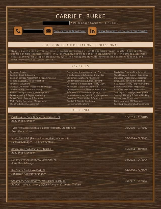 Carrie E. Burke Collision Repair Operations Professional Resume PDF