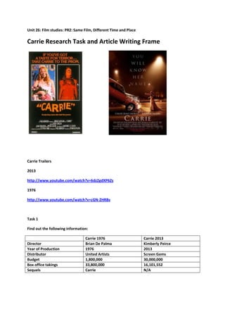 Carrie Script Writing Carrie worksheet | DOCX