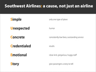 Southwest Airlines: a cause, not just an airline

   Simple               only one type of plane



   Unexpected         ...