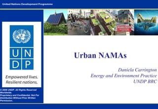 © 2009 UNDP. All Rights Reserved
Worldwide.
Proprietary and Confidential. Not For
Distribution Without Prior Written
Permission.

Urban NAMAs
Daniela Carrington
Energy and Environment Practice
UNDP BRC

 