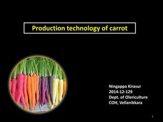Ningappa Kirasur
2014-12-129
Dept. of Olericulture
COH, Vellanikkara
Production technology of carrot
1
 