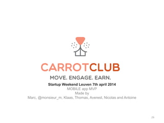 Startup Weekend Leuven 7th april 2014
MOBILE app MVP
Made by
Marc, @monsieur_m, Klaas, Thomas, Averest, Nicolas and Antoine
29
 