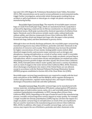 %&1!8&%.*!=U7J7!HL)!+.<,#$!Kt/!L*.5,9,$&*3!+.9.6,&%,#$!Z#&54!R&;5.4/!]#-.9;.*!
G?FF@7!L+Z!'#$'.$%*&%,#$4!'&$!;.!24.6!%#!4'*..$!1#552%&$%4!,$!.$-,*#$9.$%&5!9.6,&/!
%*,<<.*!W2*%Q.*!,$-.4%,<&%,#$/!&$6!1*#-,6.!,$,%,&5!'5.&$21!<#&54!*.425%,$<!W*#9!&$!
&'',6.$%!#*!41,55!#W!1.%*#5.29!#*!$&%2*&5!<&4!&%!&!4,$<5.!24.!15&4%,'!'&**3#2%!;&<!
9&$2W&'%2*,$<!W&',5,%37!!
!
+.'3'5&;5.!L&1.*!"&**3#2%!N&<4?!RQ.!9&M#*,%3!#W!*.'3'5&;5.!1&1.*!'&**3#2%!
;&<4!&*.!9&6.!W*#9!O*&W%!1&1.*!;&<4/!8Q,'Q!&*.!9&$2W&'%2*.6!W*#9!&!1251!%Q&%!,4!
1*#62'.6!;3!6,<.4%,$<!&!9&%.*,&5!,$%#!,%4!W,;*#24!'#$4%,%2.$%4!-,&!'Q.9,'&5!&$6l#*!
9.'Q&$,'&5!9.&$47!q*&W%!1251!,4!1*#62'.6!;3!'Q.9,'&5!4.1&*&%,#$!#W!'.5525#4.!W*#9!
5,<$,$7!"Q.9,'&54!24.6!,$!%Q,4!1*#'.44!,$'526.!'&24%,'!4#6&4/!4#6,29!Q36*#I,6./!
4#6,29!425W,6./!&$6!'Q5#*,$.!'#91#2$64!=Z*..$!",%,.4!"&5,W#*$,&!^H)/!G?F?@7!
L*#'.44.6!&$6!%Q.$!6*,.6!&$6!4Q&1.6!,$%#!5&*<.!*#554/!%Q.!1&1.*!,4!%Q.$!1*,$%.6/!
W#*9.6!,$%#!;&<4/!;&5.6/!&$6!%Q.$!6,4%*,;2%.6!%#!<*#'.*3!4%#*.47!!
!
)5%Q#2<Q!,%!6#.4!$#%!6,*.'%53!6,4'Q&*<.!1#552%&$%4/!%Q.!*.'3'5&;5.!1&1.*!'&**3#2%!;&<!
9&$2W&'%2*,$<!1*#'.44!9&3!2%,5,b.!W.*%,5,b.*4/!1.4%,',6.4!&$6!#%Q.*!'Q.9,'&54!,$!%Q.!
1*#62'%,#$!#W!*.4#2*'.4!42'Q!&4!12517!RQ.4.!1#552%&$%4!9&3!,$'*.&4.!%Q.!1#%.$%,&5!
W#*!Q,<Q.*!'#$'.$%*&%,#$4!#W!%*&'.!9.%&54/!;,#6.<*&6&;5.!8&4%.4!=8Q,'Q!&WW.'%!
6,44#5-.6!#I3<.$!5.-.54@/!&$6!.I'.44,-.!9&M#*!$2%*,.$%4!42'Q!&4!$,%*#<.$!&$6!
1Q#41Q#*24/!'&24,$<!.2%*#1Q,'&%,#$!&4!&!*.425%!#W!42*W&'.!8&%.*!*2$#WW7!)!*.'3'5&;5.!
1&1.*!'&**3#2%!;&<!Q&4!FS!%,9.4!%Q.!,91&'%!#W!#$.!4,$<5.!24.!15&4%,'!'&**3#2%!;&<!#$!
.2%*#1Q,'&%,#$/!8Q,'Q!,4!'&24.6!8Q.$!$,%*&%.!&$6!1Q#41Q&%.!&*.!.9,%%.6!,$%#!8&%.*/!
4%,925&%,$<!.I'.44,-.!<*#8%Q!#W!&5<&.!&$6!#%Q.*!&X2&%,'!5,W.!=Z*..$!",%,.4!"&5,W#*$,&!
^H)/!G?F?@7!H2%*#1Q,'&%,#$!*.62'.4!8&%.*!X2&5,%3!&$6!'&24.4!&!-&*,.%3!#W!1*#;5.94!
42'Q!&4!&!5&'O!#W!#I3<.$!,$!%Q.!8&%.*!=Z*..$!",%,.4!"&5,W#*$,&!^H)/!G?F?@7![#8.-.*/!
6,*.'%!6,4'Q&*<.4!#W!1#552%&$%4!,$%#!8&%.*4!#W!%Q.!U$,%.6!J%&%.4!&*.!$#%!&55#8.6/!
.I'.1%!,$!&''#*6&$'.!8,%Q!%Q.!]&%,#$&5!L#552%&$%!0,4'Q&*<.!H5,9,$&%,#$!J34%.9!
=]L0HJ@!1*#<*&9!.4%&;5,4Q.6!,$!J.'%,#$!S?G!#W!%Q.!"5.&$!&%.*!)'%!=")@7!!
!
+.'3'5&;5.!1&1.*!'&**3#2%!;&<!9&$2W&'%2*.*4!&*.!*.X2,*.6!%#!'#9153!8,%Q!%Q.!5#'&5!
15&$4!&$6!1#5,',.4!#W!%Q.!J+"N!&$6!%Q.!+Y"N/!8Q,'Q!*.<25&%.!6,4'Q&*<.4!%#!
42*W&'.!&$6!<*#2$68&%.*/!*.<25&%.!8&4%.!6,41#4&5!4,%.4/!&$6!*.X2,*.!'5.&$21!#W!
6,4'Q&*<.4!#W!Q&b&*6#24!9&%.*,&54!&$6!#%Q.*!1#552%&$%47!!
!
+.24&;5.!"&**3#2%!N&<47!+.24&;5.!'&**3#2%!;&<4!'&$!;.!9&$2W&'%2*.6!8,%Q!
-&*,#24!9&%.*,&54/!,$'526,$<!1#53.%Q35.$.!=LH@!15&4%,'/!1#531*#135.$.!=LL@!15&4%,'4/!
925%,15.!%31.4!#W!'5#%Q!='#%%#$!'&$-&4/!$35#$/!.%'7@/!&$6!*.'3'5&;5.!15&4%,'!;.-.*&<.!
'#$%&,$.*4!=1#53.%Q35.$.!%.*.1Q%Q&5&%./!#*!LHR@/!&9#$<!#%Q.*4!=Z*..$!",%,.4!
"&5,W#*$,&!^H)/!G?F?@7!0.1.$6,$<!#$!%Q.!%31.!#W!9&%.*,&5!24.6!,$!%Q.!9&$2W&'%2*,$<!
1*#'.44/!*.24&;5.!'&**3#2%!;&<4!Q&-.!-&*,#24!,91&'%4!%#!8&%.*!X2&5,%37!a#*!.I&915./!
&!4,$<5.!*.24&;5.!5#8!6.$4,%3!1#53.%Q35.$.!=P0LH@!;&<!Q&4!G7B!%,9.4!%Q.!,91&'%!#W!&!
4,$<5.!24.!15&4%,'!'&**3#2%!;&<!#$!.2%*#1Q,'&%,#$!&4!*.425%!#W!%Q.!24.!#W!1#552%&$%4!
%Q&%!&*.!24.6!W#*!9&%.*,&54!,$!%Q.!9&$2W&'%2*,$<!1*#'.44!=Z*..$!",%,.4!"&5,W#*$,&!
^H)/!G?F?@7!K$!&66,%,#$/!#%Q.*!%31.4!#W!*.24&;5.!'&**3#2%!;&<4/!42'Q!&4!'#%%#$!
'&$-&4/!9&3!*.X2,*.!%Q.!24.!#W!W.*%,5,b.*4/!1.4%,',6.4!&$6!#%Q.*!'Q.9,'&54!,$!%Q.!
 