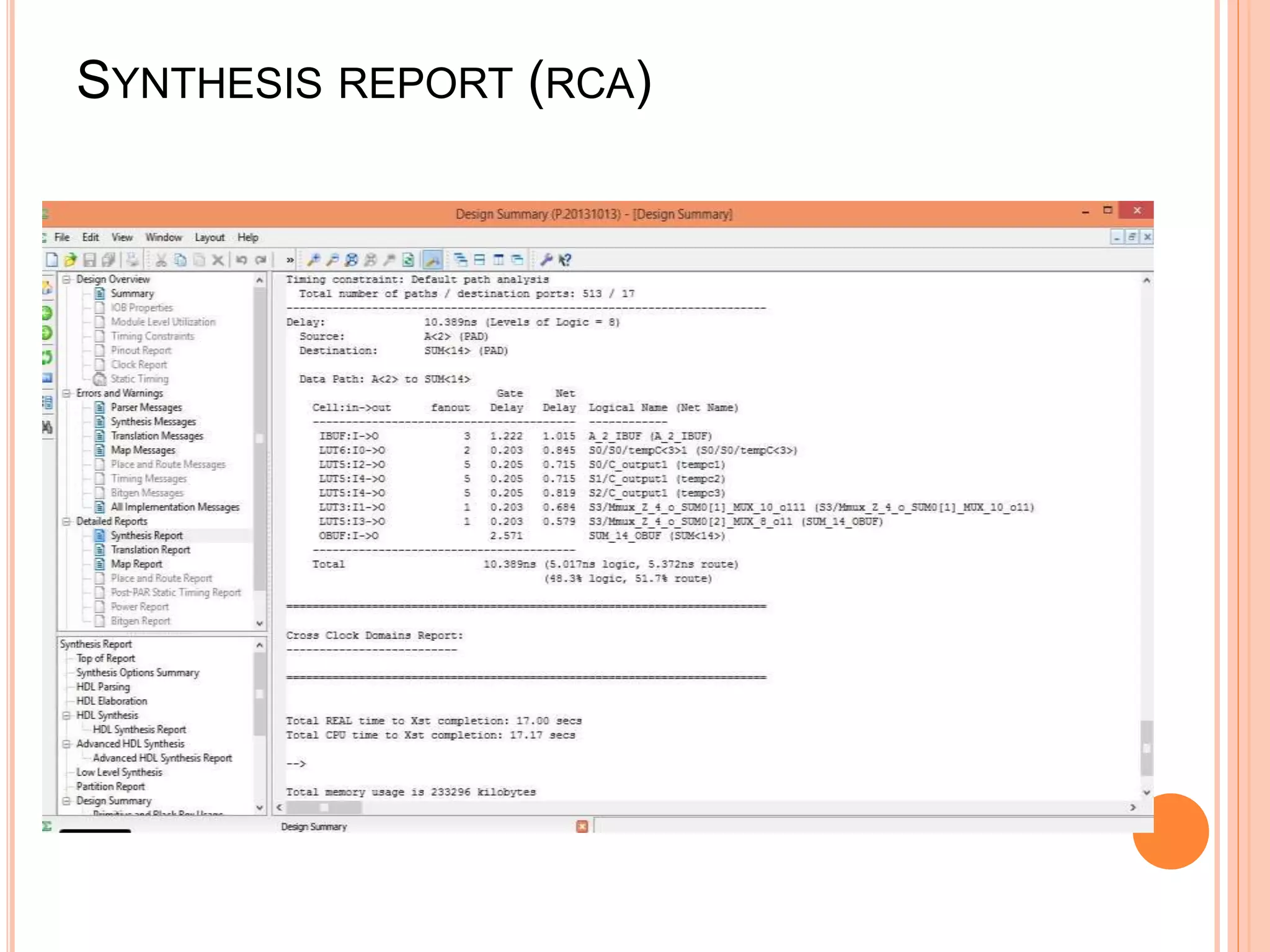 SYNTHESIS REPORT (RCA)
 