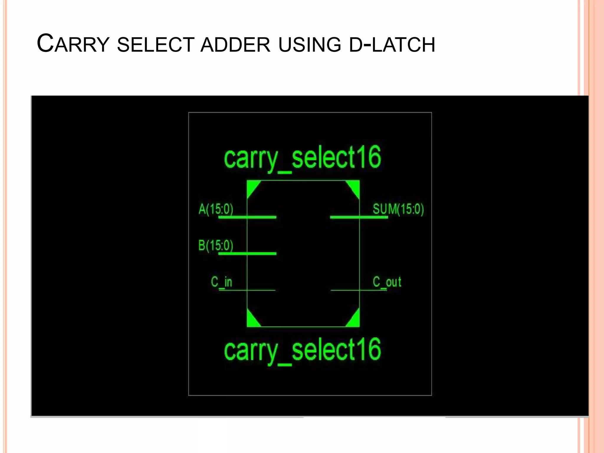 CARRY SELECT ADDER USING D-LATCH
 