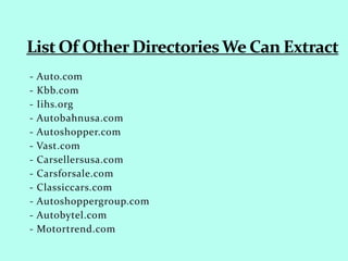 - Auto.com
- Kbb.com
- Iihs.org
- Autobahnusa.com
- Autoshopper.com
- Vast.com
- Carsellersusa.com
- Carsforsale.com
- Classiccars.com
- Autoshoppergroup.com
- Autobytel.com
- Motortrend.com
 