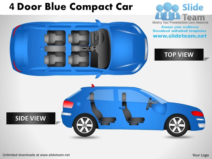 Cars 4 door blue car side view power point slides and ppt diagram tem…