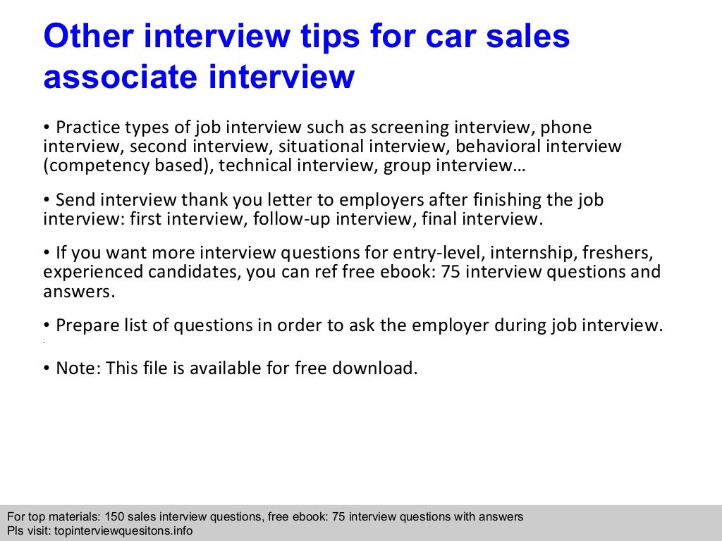 Car sales associate interview questions and answers
