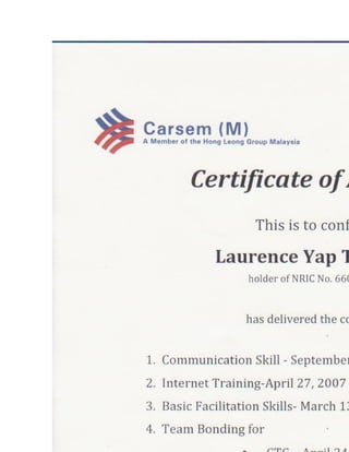 Carsem certified of teaching