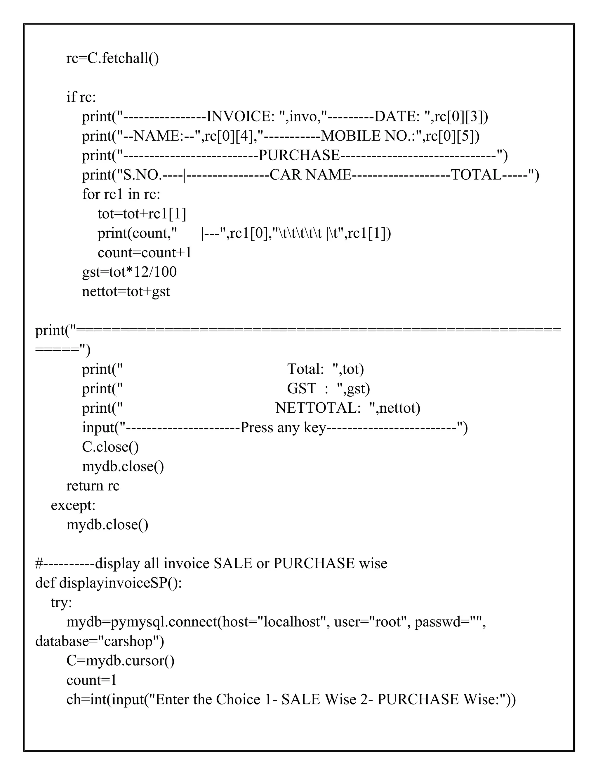 PYTHON PROJECT ON CARSHOP SYSTEM | PDF
