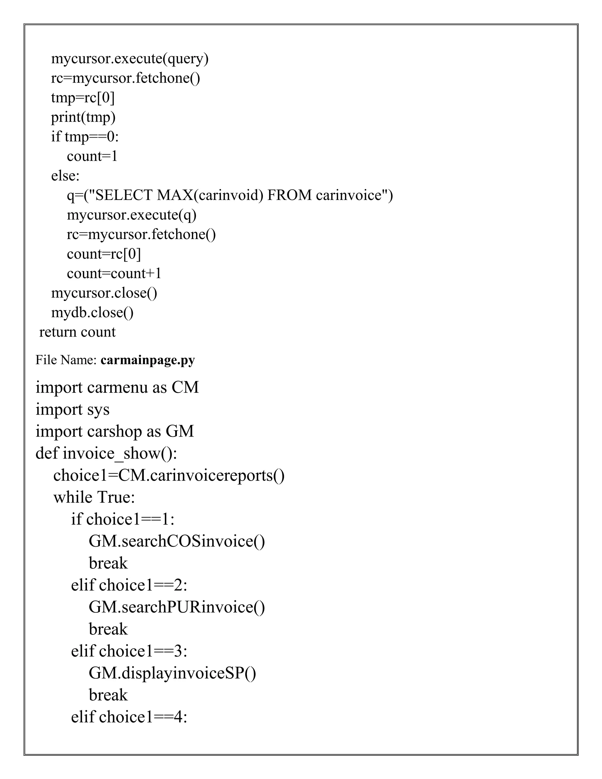 PYTHON PROJECT ON CARSHOP SYSTEM | PDF | Grocery Shopping | Shopping