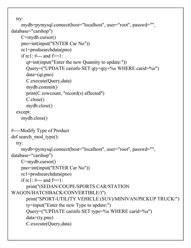 PYTHON PROJECT ON CARSHOP SYSTEM | PDF | Grocery Shopping | Shopping