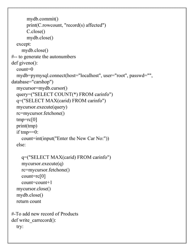 PYTHON PROJECT ON CARSHOP SYSTEM | PDF | Grocery Shopping | Shopping