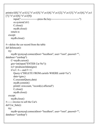 PYTHON PROJECT ON CARSHOP SYSTEM | PDF