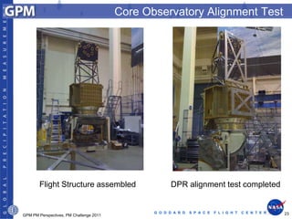 Core Observatory Alignment Test




        Flight Structure assembled                    DPR alignment test completed


                                                G O D D A R D   S P A C E   F L I G H T   C E N T E R   23
GPM PM Perspectives, PM Challenge 2011
 
