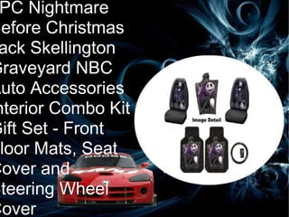 5PC Nightmare Before Christmas Jack Skellington Graveyard NBC Auto Accessories Interior Combo Kit Gift Set - Front Floor Mats, Seat Cover and Steering Wheel Cover 