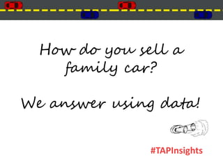 How do you sell a 
family car? 
We answer using data! 
#TAPInsights 
 