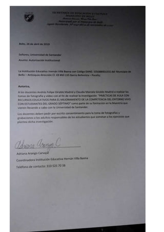 Carta autorización Institucional