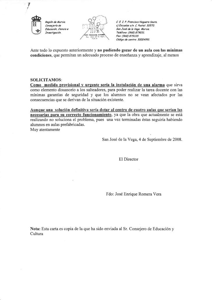 Carta a la Concejala de Educación del Ayuntamiento de Murcia