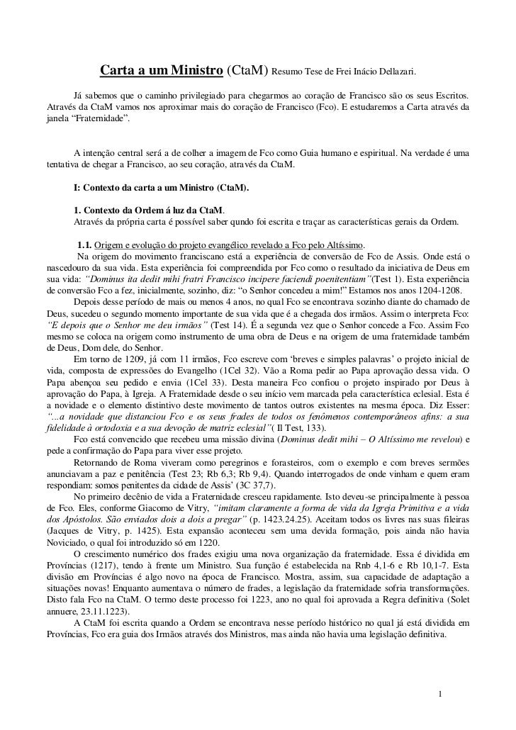 Carta ao ministro : resumo da tese de Inácio Dellazari