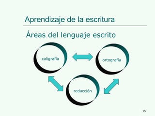 Aprendizaje de la escritura Áreas del lenguaje escrito caligrafía ortografía redacción 