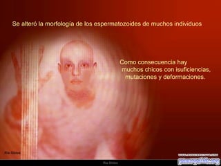 Se alteró la morfología de los espermatozoides de muchos individuos Como consecuencia hay  muchos chicos con isuficiencias, mutaciones y deformaciones.  