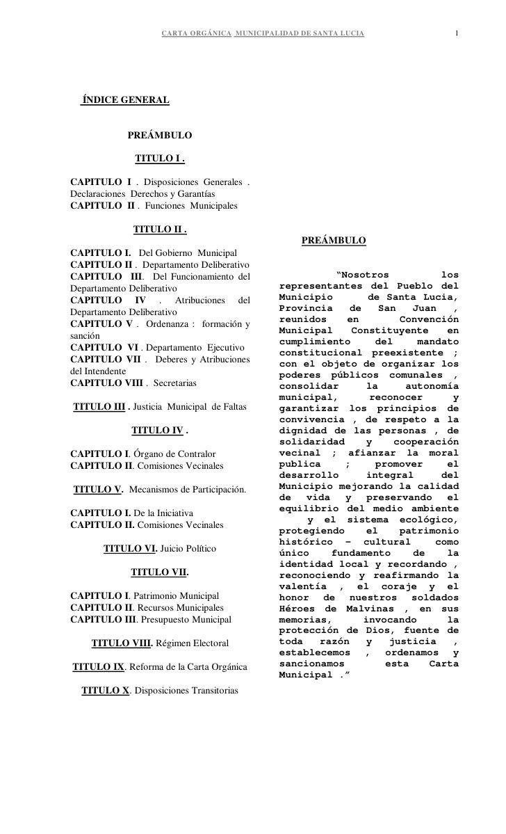 Carta Organica Municipalidad Santa Lucia San Juan Argentina