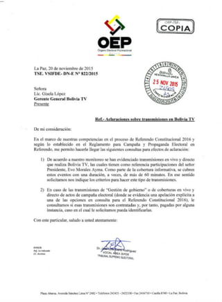 Carta a Bolivia Tv