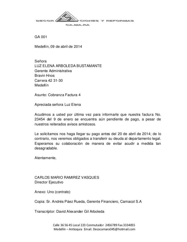 Carta # 1 cobranza (comercio) Carta # 1 cobranza (comercio)