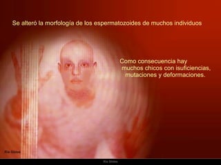 Se alteró la morfología de los espermatozoides de muchos individuos Como consecuencia hay  muchos chicos con isuficiencias, mutaciones y deformaciones.  