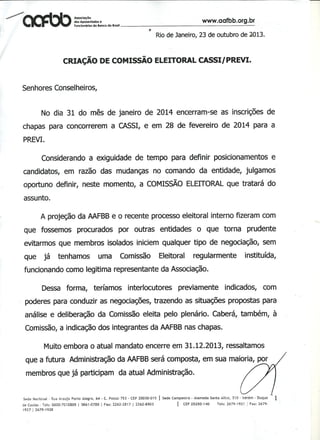 AAFBB - COMISSÃO DE CRIAÇÃO ELEITORAL CASSI/PREVI