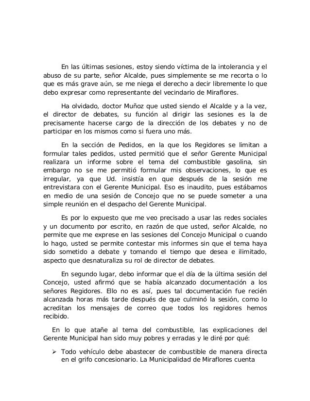 Carta a alcalde de Miraflores, Jorge Muñoz, sobre el caso 