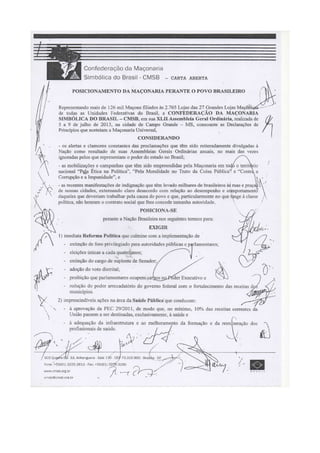 Carta aberta da Confederação da Maçonaria ao Povo Brasileirio 2013 - 01