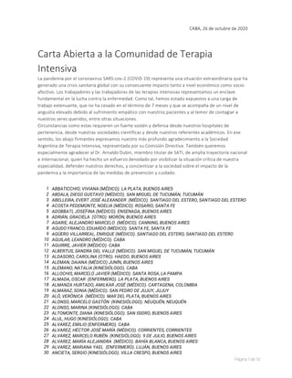 Carta Abierta a la Comunidad de Terapia Intensiva | PDF