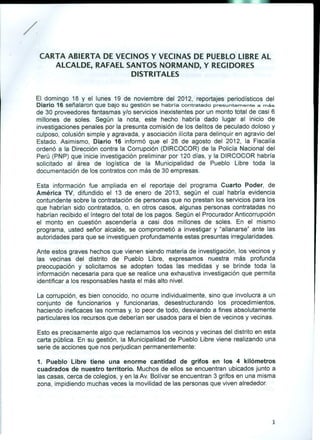 Carta abierta al alcalde Pueblo Libre - Rafael Santos Normand