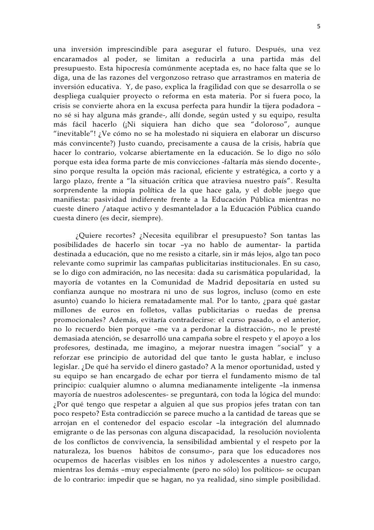 Carta abierta a la presidenta de la comunidad de madrid