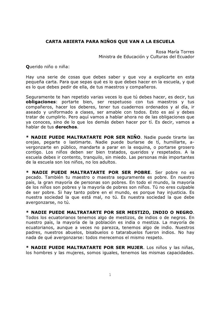 Carta Abierta A Ninos Que Van A La Escuela