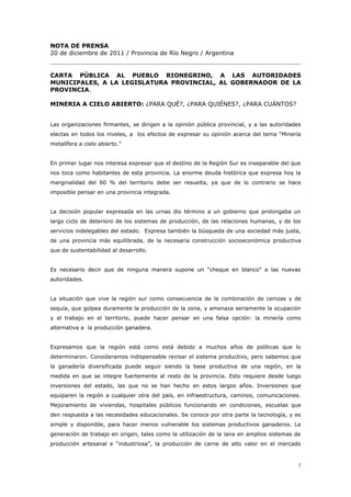 Carta Pública a las Autoridades de Río Negro